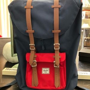 Herschel Little America Backpack (Navy Blue & Red)